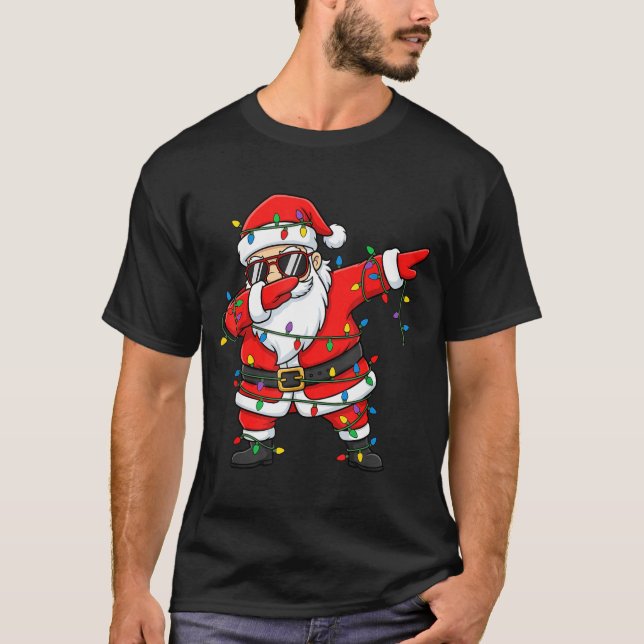 Camiseta Funny Dabbing Santa Xmas Lights Men Boys Girls Chr (Anverso)