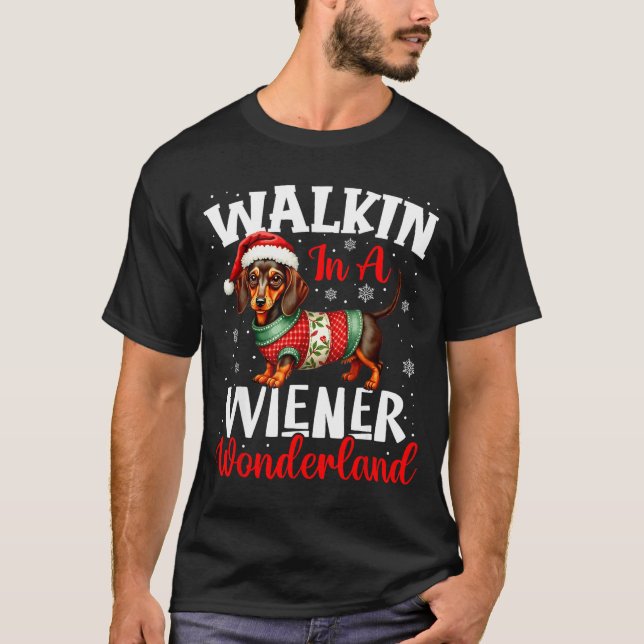 Camiseta Funny Dachshund Cute Christmas Dog Lover Walking I (Anverso)