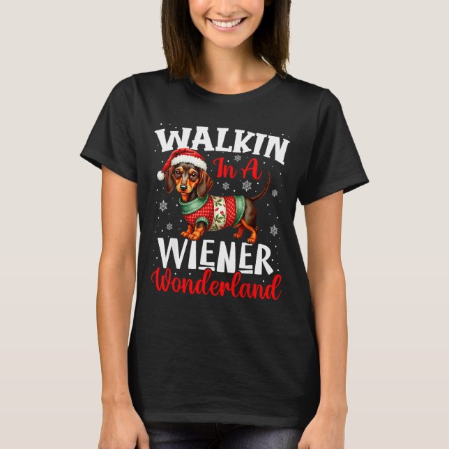 Camiseta Funny Dachshund Cute Christmas Dog Lover Walking I (Anverso)