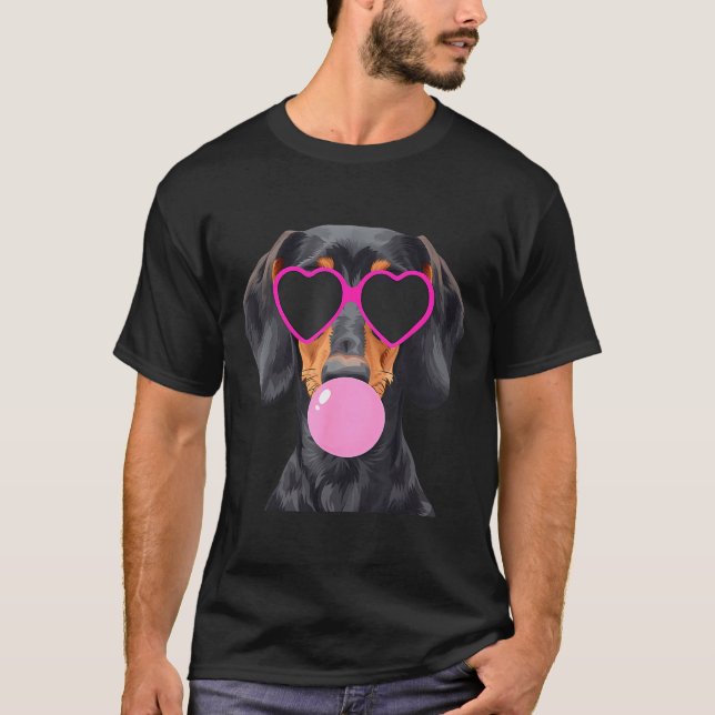 Camiseta Funny Dachshund Wearing Gles And Blowing Nk Bubble (Anverso)