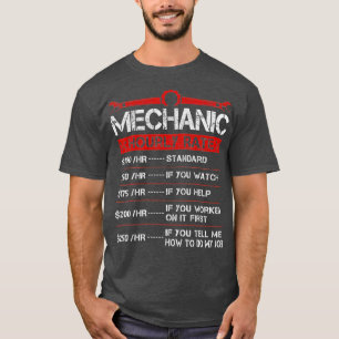 Camiseta Funny Dad Mechanic Tasing por hora Tasas de Trabaj