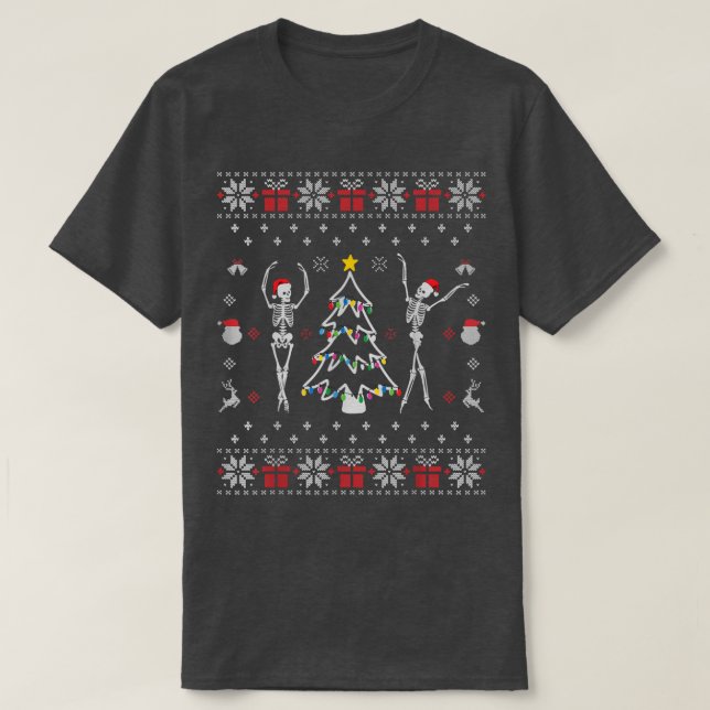 Camiseta Funny Dancing Navidades del Skeleton Encenden a Ch (Diseño del anverso)