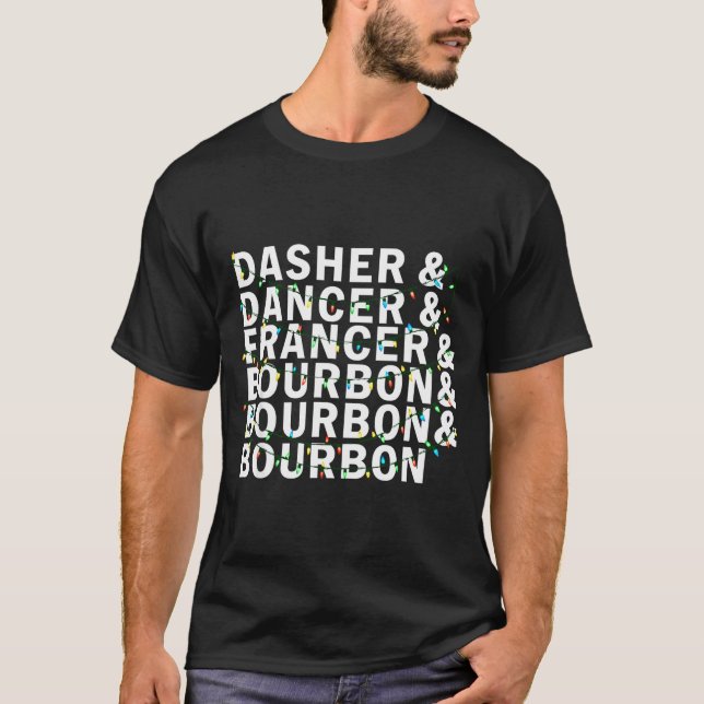 Camiseta Funny Dasher Dancer Prancer Bourbon Navidad Retro (Anverso)