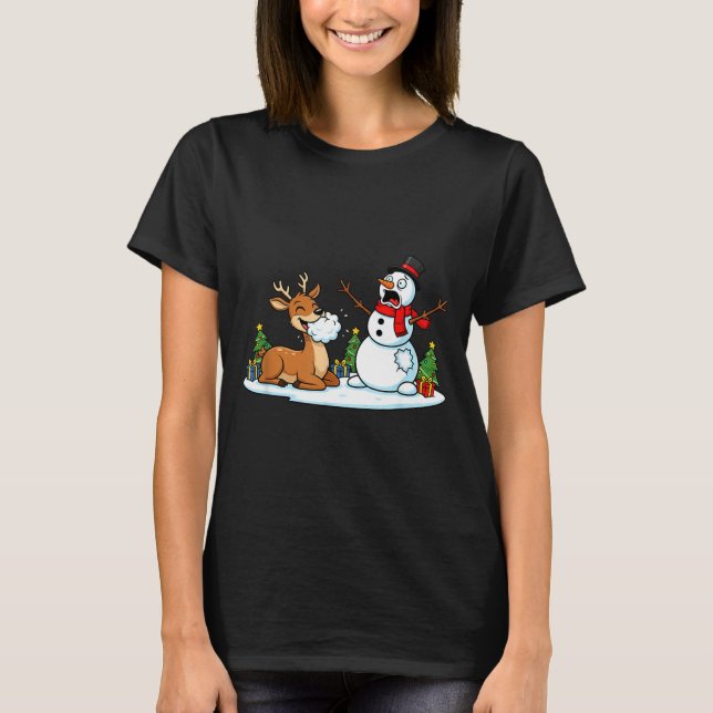 Camiseta Funny Deer Snowman Christmas Tree Xmas Womens Mens (Anverso)