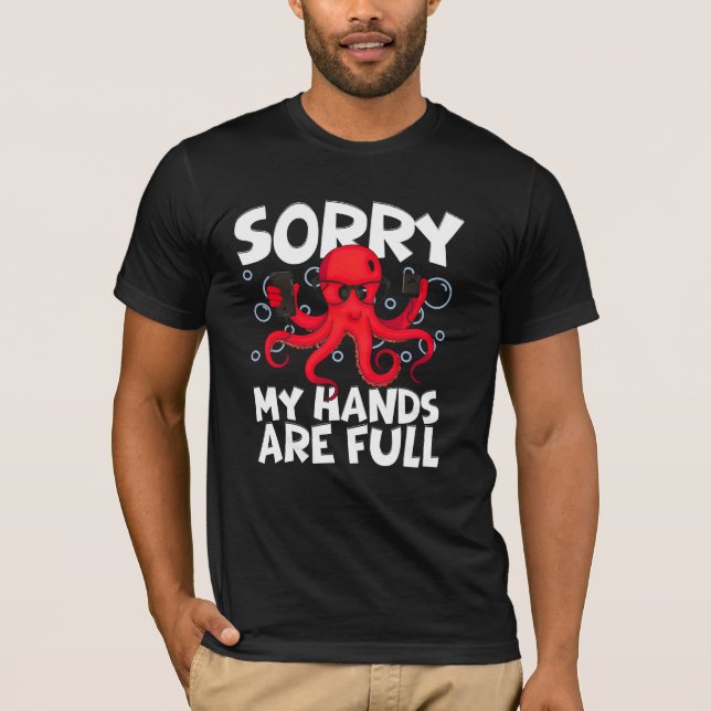 Camiseta Funny Design–Cool Octopus Holding Phones (Anverso)
