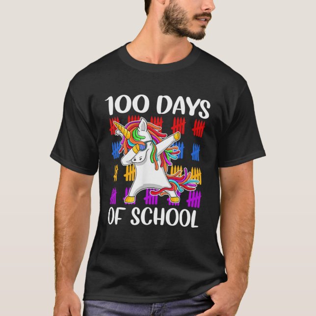 Camiseta Funny Día 100 Del Colegio De Unicornio Dabbing Por (Anverso)