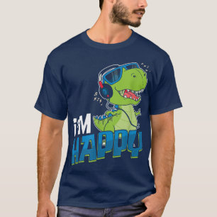 Camiseta Funny Dino Happy Music Headphones T-Rex Dinosaur M