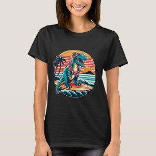 Camiseta Funny Dino Surfboard Beach Summer Surfing Trex Haw