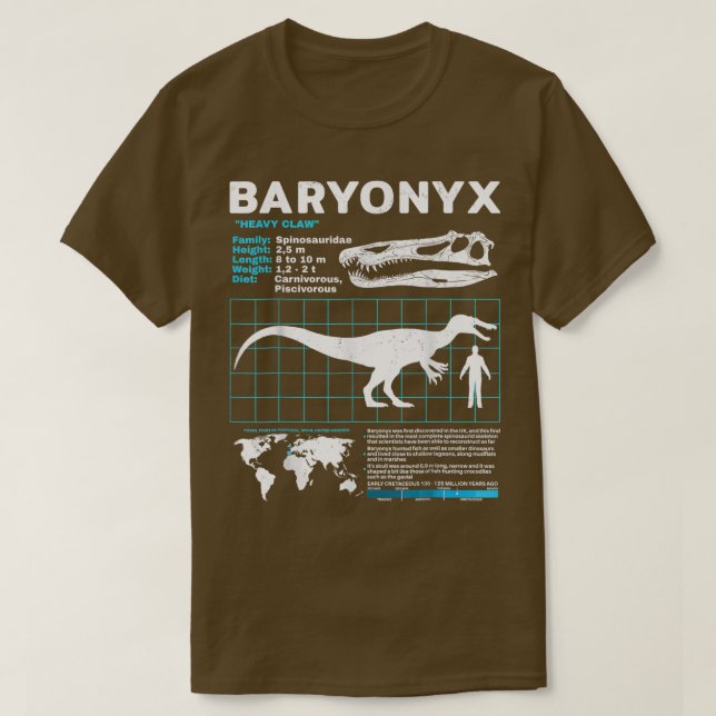 Camiseta Funny Dinosaur Baryony Fact Sheet Fossils Data (Diseño del anverso)