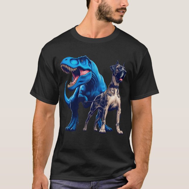 Camiseta Funny Dinosaur Great Dane Walking Dog Lover (Anverso)