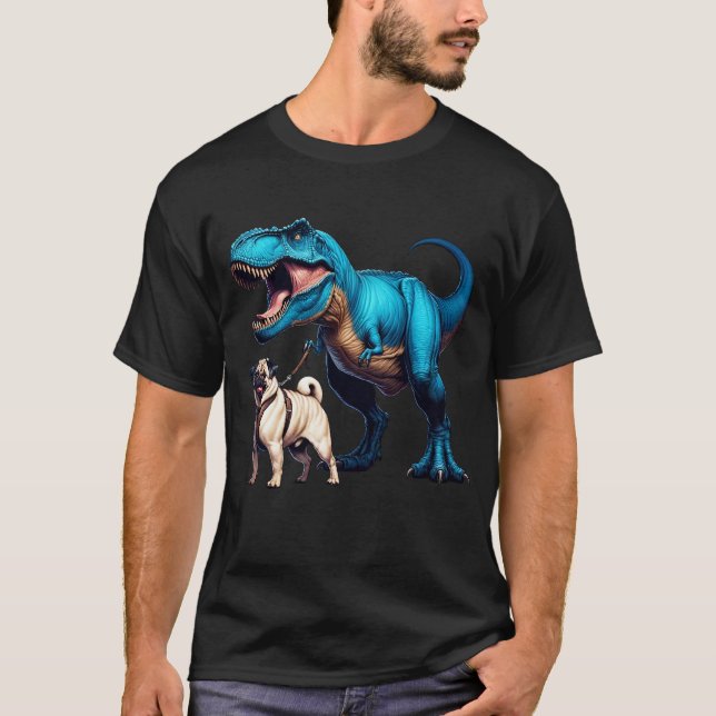 Camiseta Funny Dinosaur Pug Walking Dog Lover (Anverso)