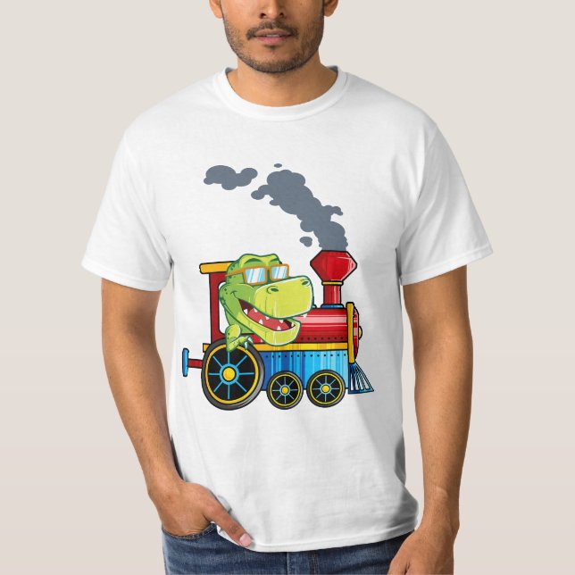 Camiseta Funny Dinosaur Riding A Train Tyrannosaurus Dino B (Anverso)