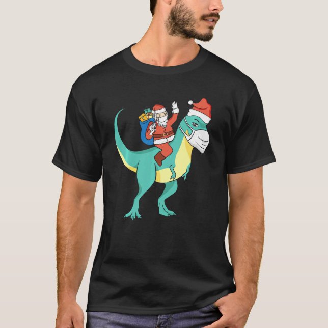 Camiseta Funny Dinosaur Santa Mask Cuarentena Navidades T R (Anverso)