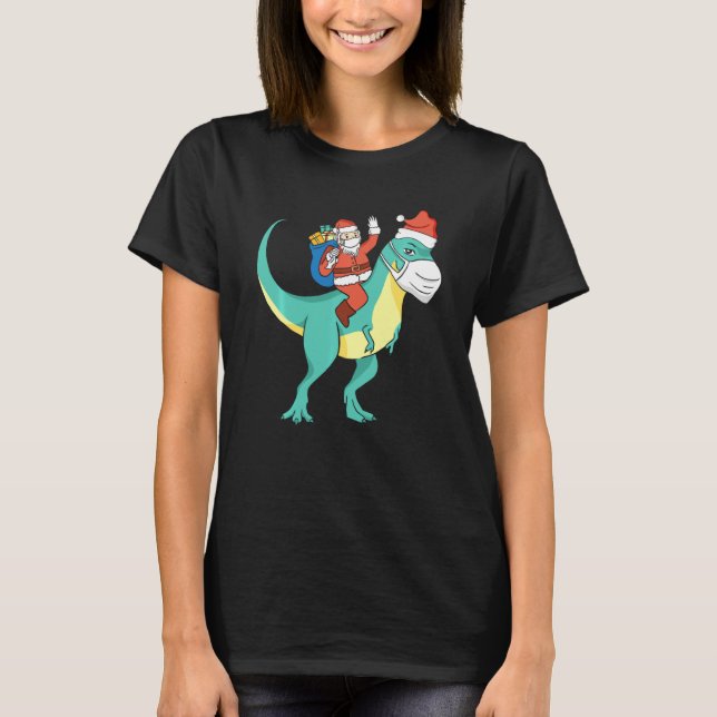 Camiseta Funny Dinosaur Santa Mask Cuarentena Navidades T R (Anverso)