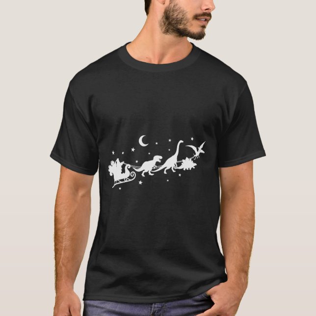 Camiseta Funny Dinosaur Santa Sleigh Xmas Pajamas For Famil (Anverso)