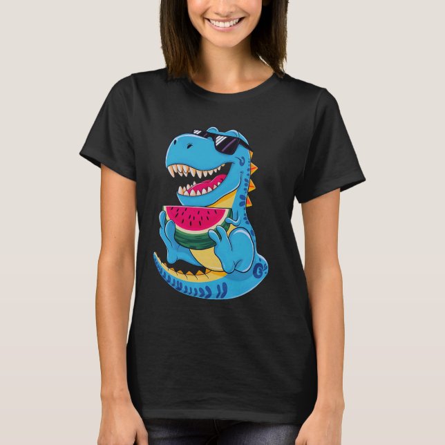 Camiseta Funny Dinosaur T Rex Comer sandía Verano Vaca (Anverso)