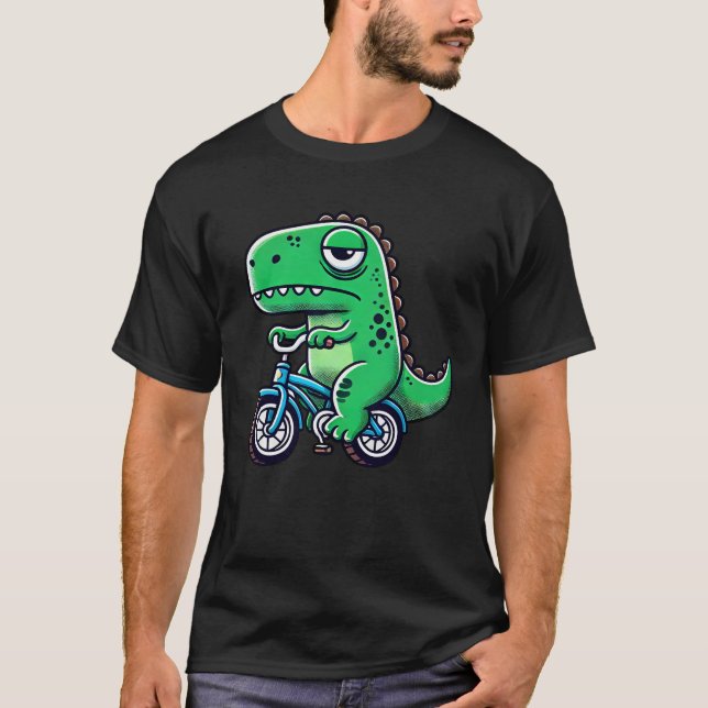 Camiseta Funny Dinosaur T-Rex en bicicleta Quirky y Cuta (Anverso)