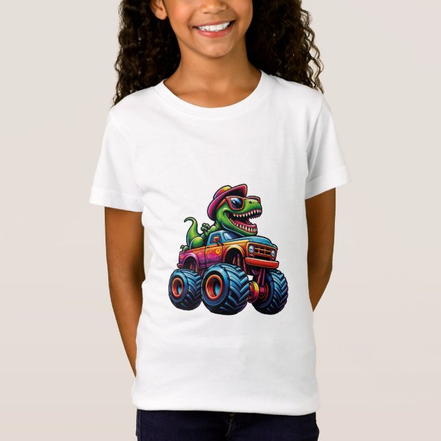 Camiseta Funny Dinosaur T Rex En Monster Truck (Anverso)