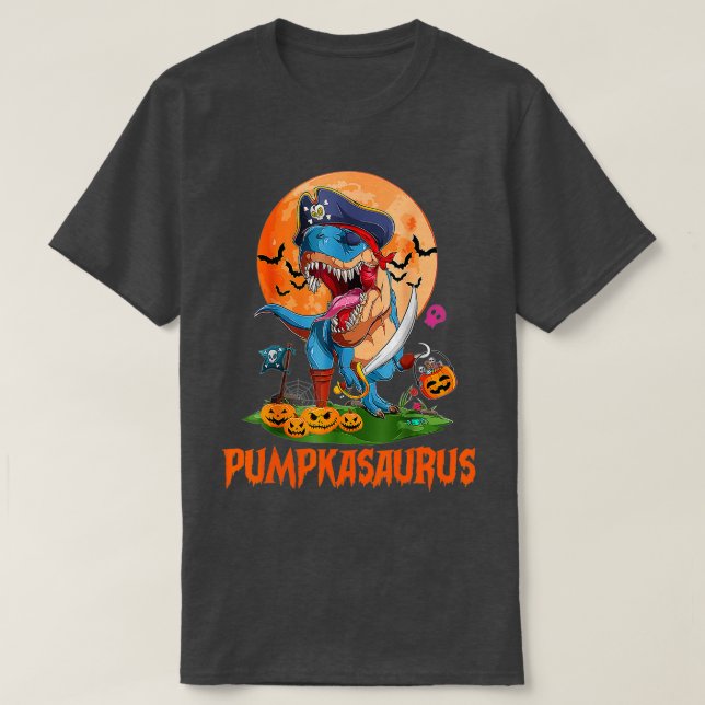 Camiseta Funny Dinosaur T rex Mummy Pumpkin Halloween for K (Diseño del anverso)
