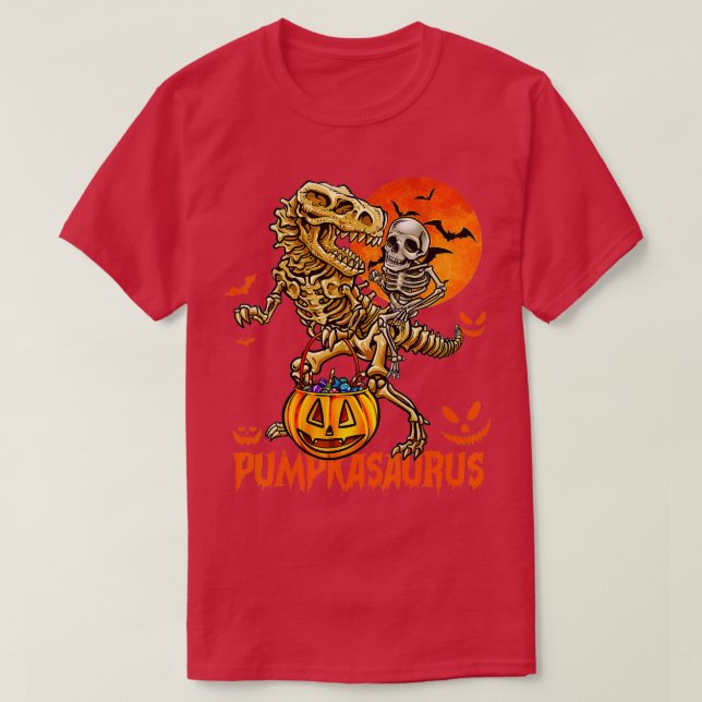 Camiseta Funny Dinosaur T rex Mummy Pumpkin Halloween para  (Diseño del anverso)