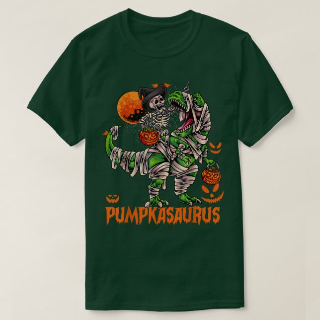 Camiseta Funny Dinosaur T rex Mummy Pumpkin Halloween para  (Diseño del anverso)
