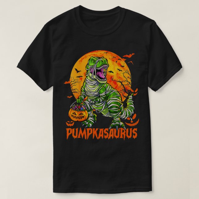 Camiseta Funny Dinosaur T rex Mummy Pumpkin Halloween para  (Diseño del anverso)