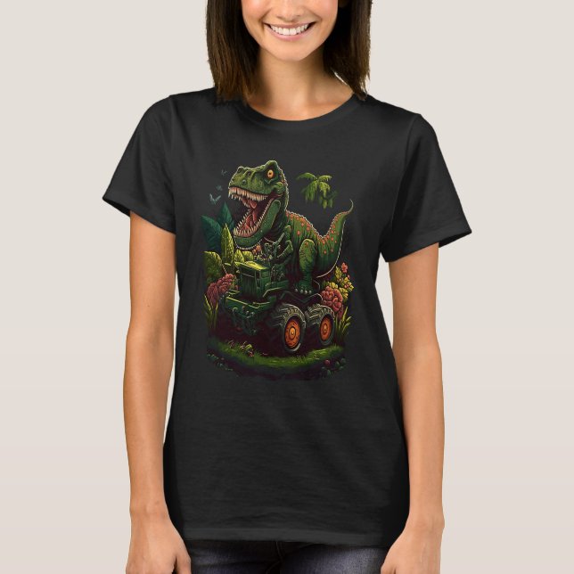 Camiseta Funny Dinosaur Taking Monster Truck Joyride (Anverso)