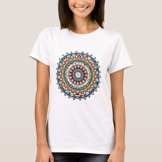 Camiseta Funny diseño de Mandala con asombrosas caras de Pe (Anverso)