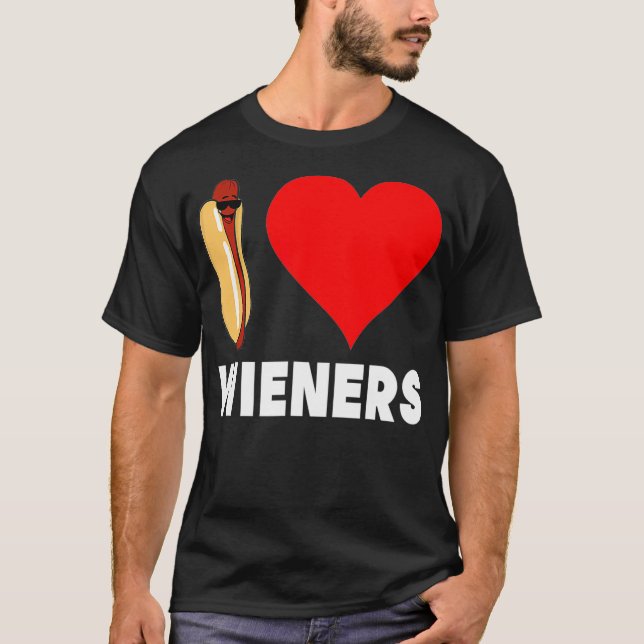 Camiseta Funny Diseño de Perro Caliente Me Encanta Wieners  (Anverso)