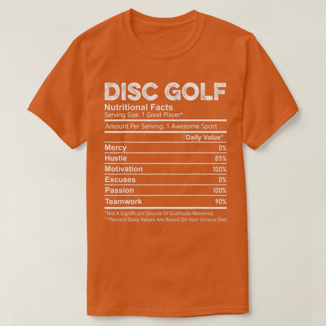 Camiseta Funny Disk Golf Nutrition Facts Player Hombres Muj (Diseño del anverso)