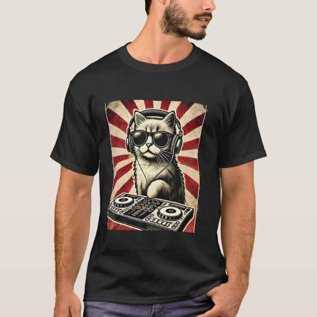 Camiseta Funny DJ Cat Disco Sound Tech (Anverso)