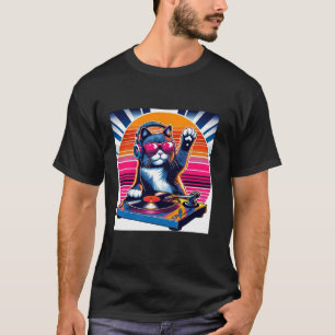 Camiseta Funny DJ Cat Groove Disco Sound Tech Headphone Mus