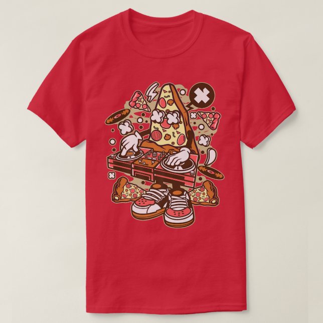 Camiseta Funny DJ Design Pizza Sound Engineer Disk Jockey  (Diseño del anverso)
