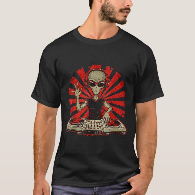 Camiseta Funny Dj Graphic Tee Music Lover Alien Dj Music Mi (Anverso)