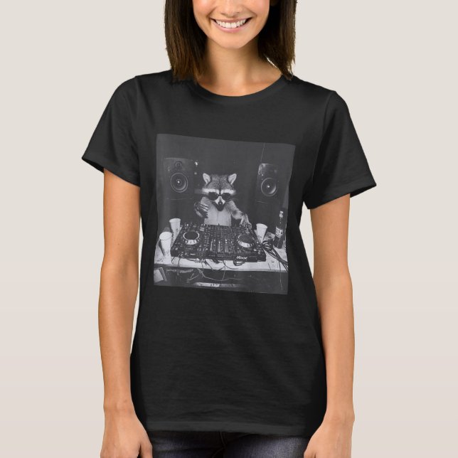 Camiseta Funny Dj Raccoon House Party Sound Tech Music Tras (Anverso)