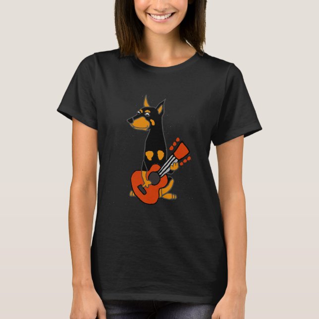 Camiseta Funny Doberman Pinscher tocando guitarra (Anverso)