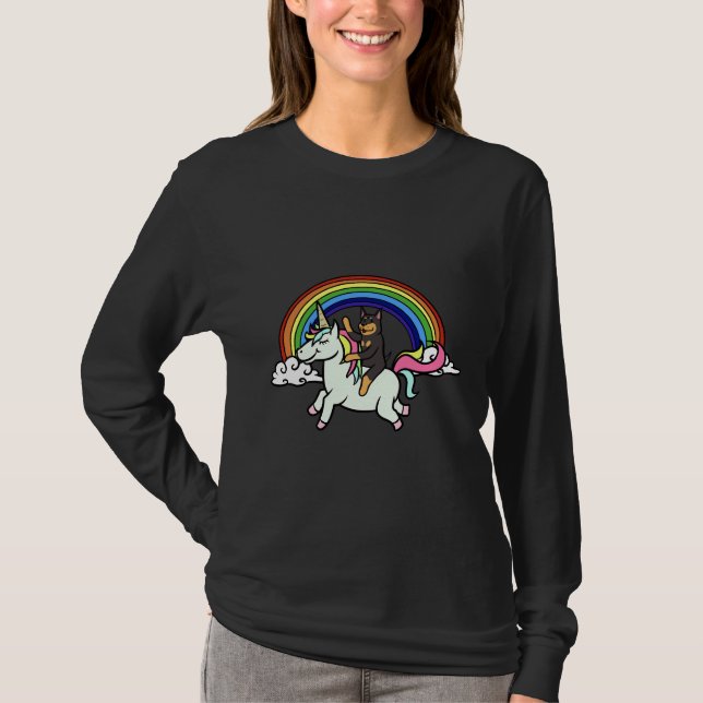 Camiseta Funny Doberman Riding Unicorn (Anverso)