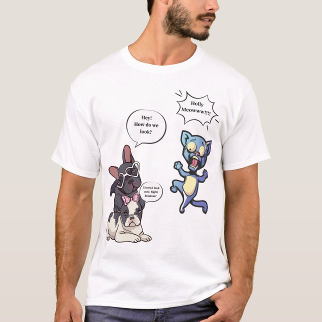 Camiseta Funny Dog and Cat Cartoon – Cute French Bulldogs (Anverso)