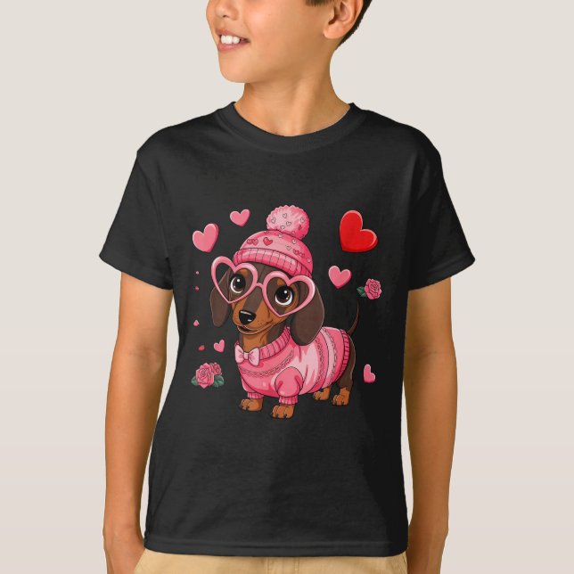 Camiseta Funny Dog Dachshund Valentines Heart Dog Lover Men (Anverso)