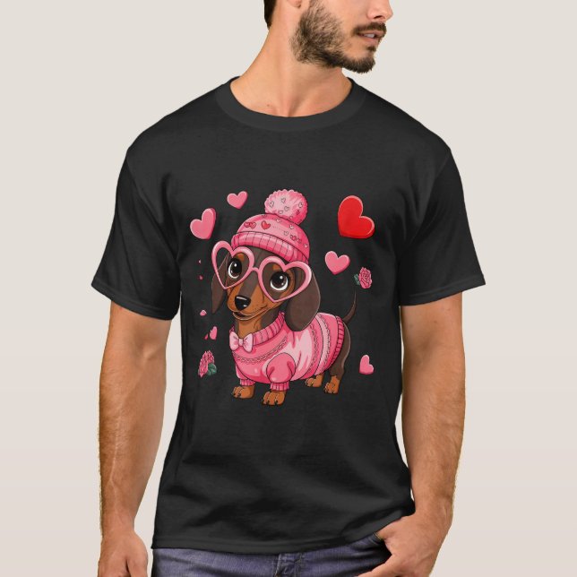 Camiseta Funny Dog Dachshund Valentines Heart Dog Lover Men (Anverso)