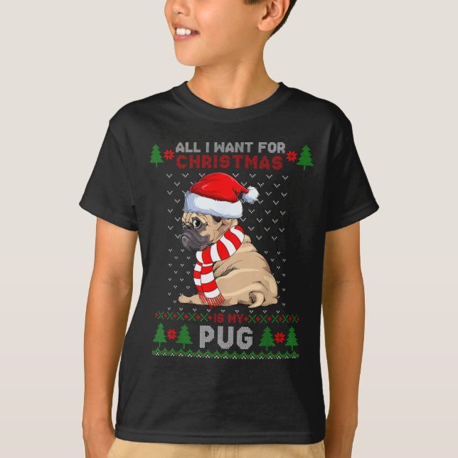 Camiseta Funny Dog Lovers Cute Pug Santa Hat Ugly Christmas (Anverso)