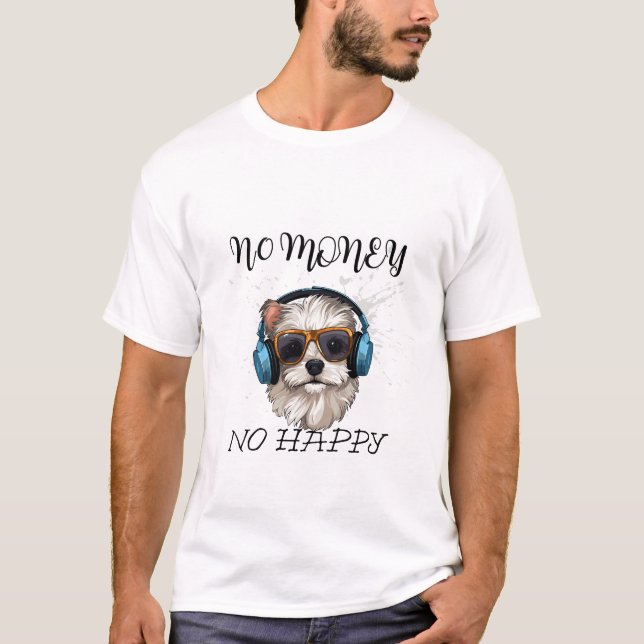 Camiseta funny dog T-shirt- Cute puppy with headphonees (Anverso)