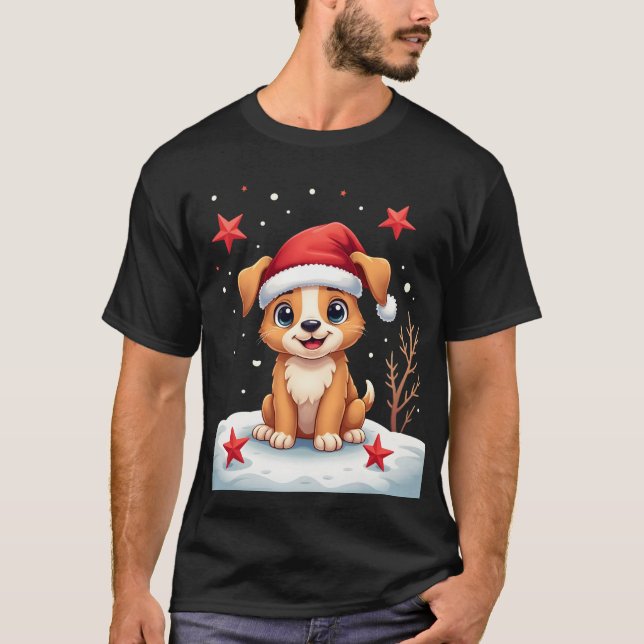 Camiseta Funny Dog with Christmas Stars for Festive Season  (Anverso)