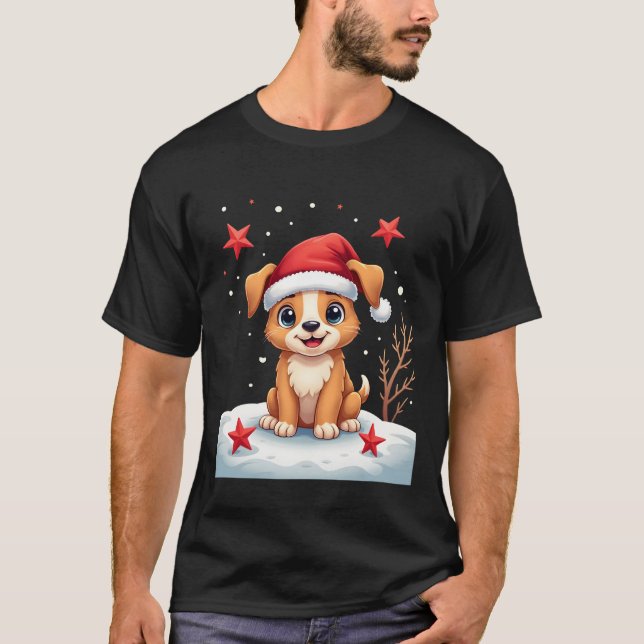 Camiseta Funny Dog with Christmas Stars for Festive Season  (Anverso)