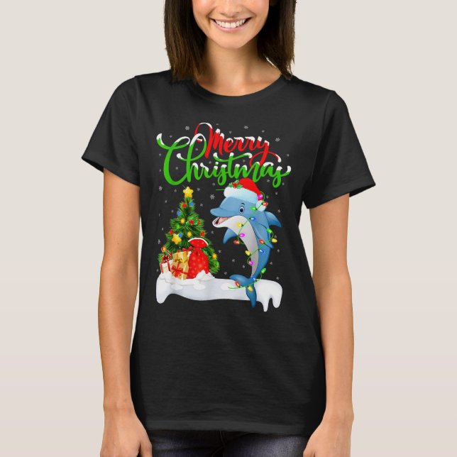 Camiseta Funny Dolphin Fish Lover Xmas Lighting Dolphin Chr (Anverso)
