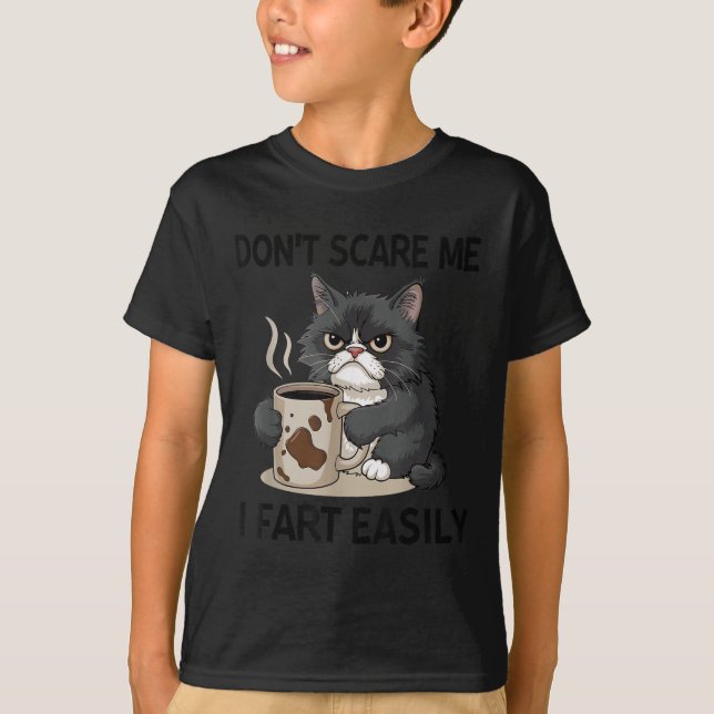 Camiseta Funny Don't E Me I Fart Easily Black Cat Coffee Fa (Anverso)