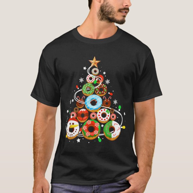 Camiseta Funny Donuts Christmas Tree Lights Xmas Pjs Boys K (Anverso)
