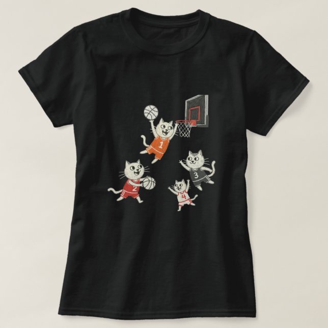 Camiseta Funny doodle cats playing basketball T-Shirt (Diseño del anverso)