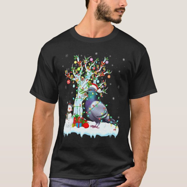 Camiseta Funny Dove Bird Xmas Tree iluminando Santa Hat Dov (Anverso)
