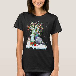 Camiseta Funny Dove Bird Xmas Tree iluminando Santa Hat Dov